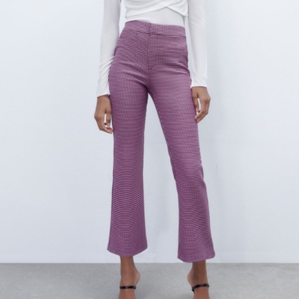NWT ZARA HOUNDSTOOTH MINI FLARE HIGH-WAIST PANTS XS